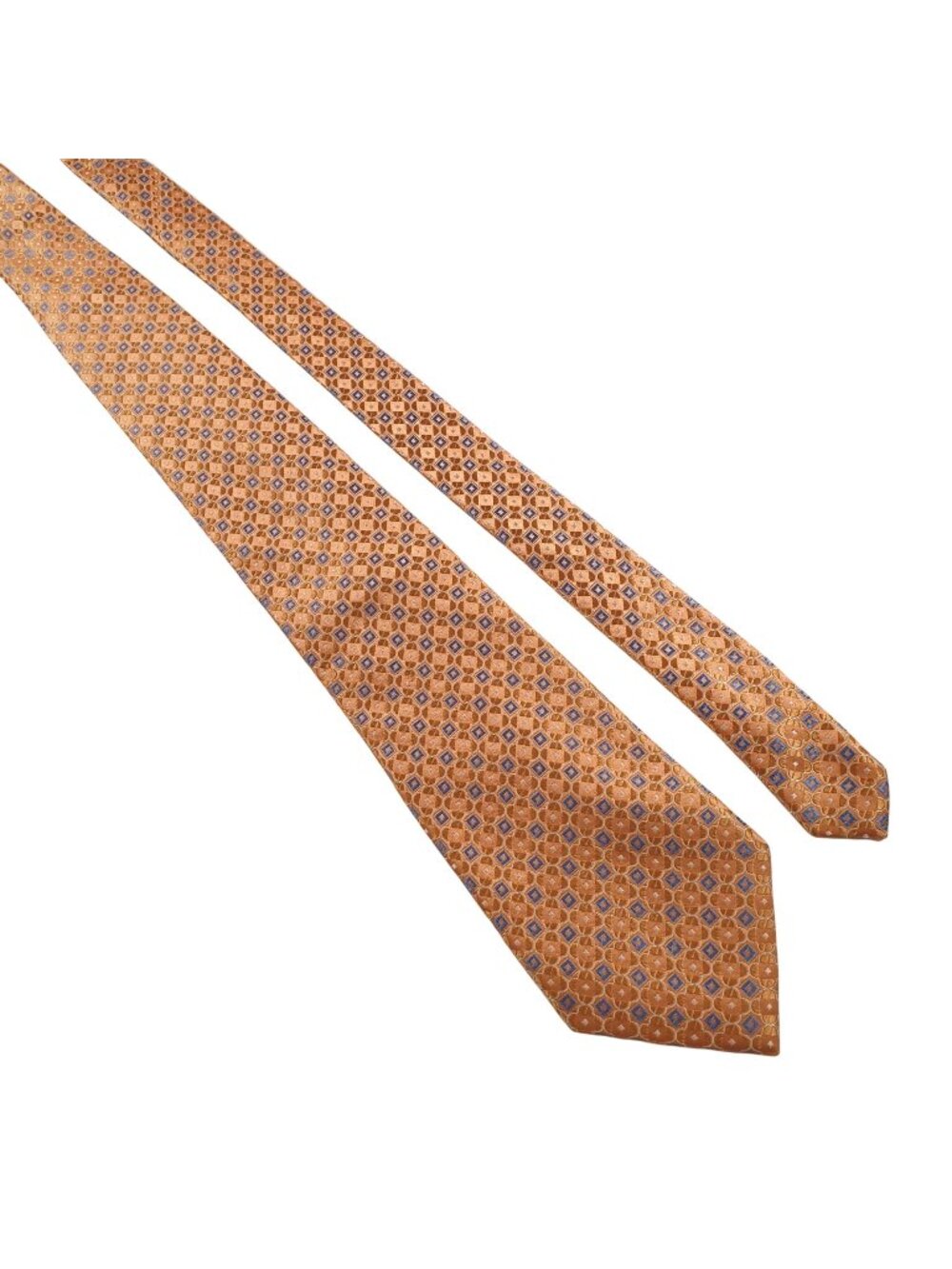 Eagle Shirtmakers All Silk Orange Blue Geometric Pattern Men Designer Necktie
